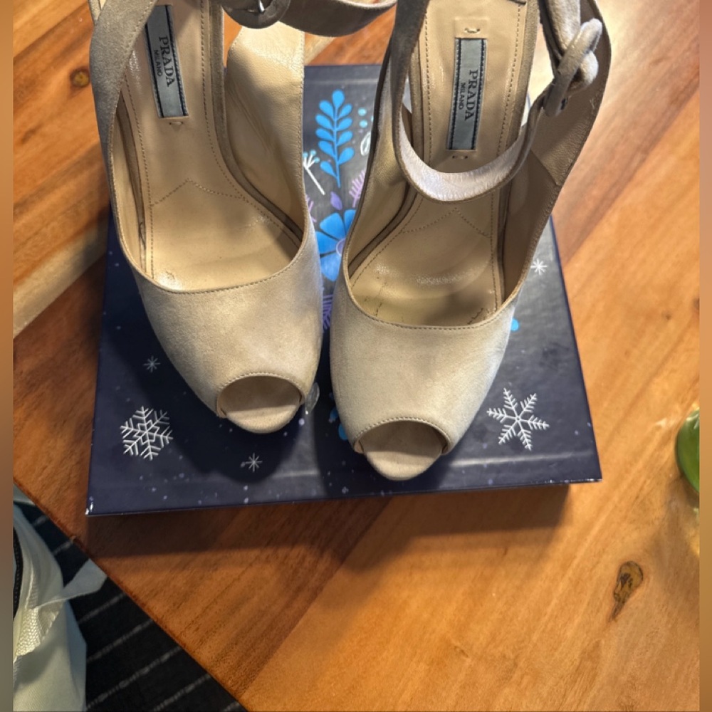Prada Beige Suede Platform Ankle Strap Sandals Size 38